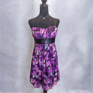 Elegant Purple Floral Strapless Dress